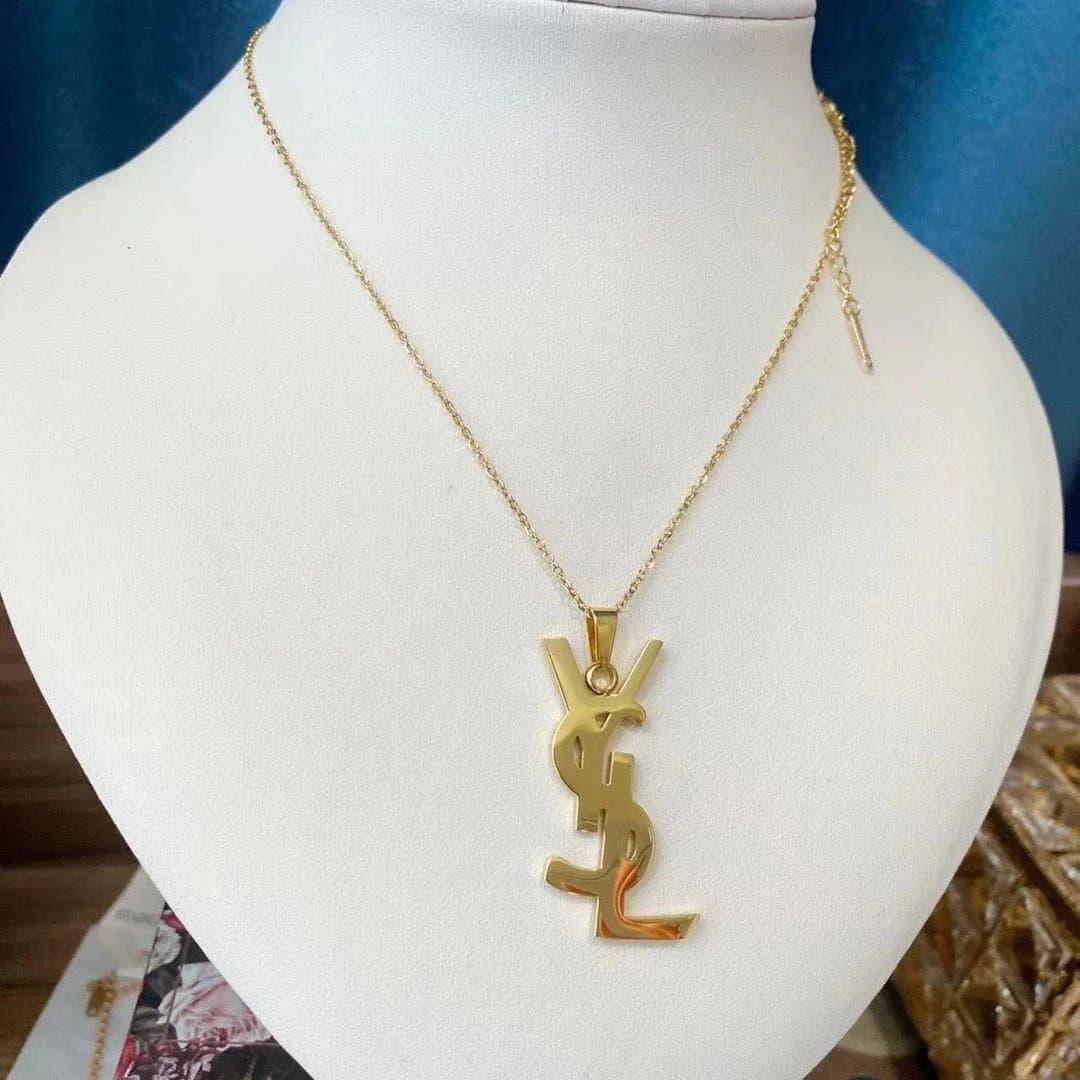 Golden YSL Logo Pendant Necklace for Women Fashion Jewelry
