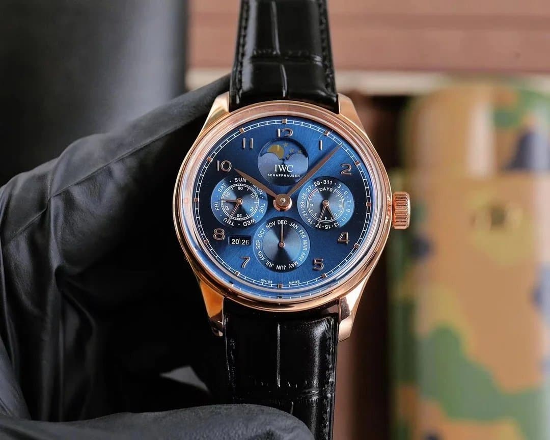 IWC Schaffhausen Perpetual Calendar Watch Rose Gold Blue Dial