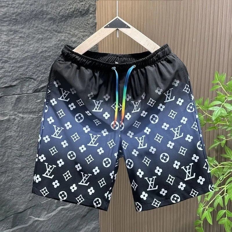 LV Monogram Print Men's Swim Shorts Black White Pattern