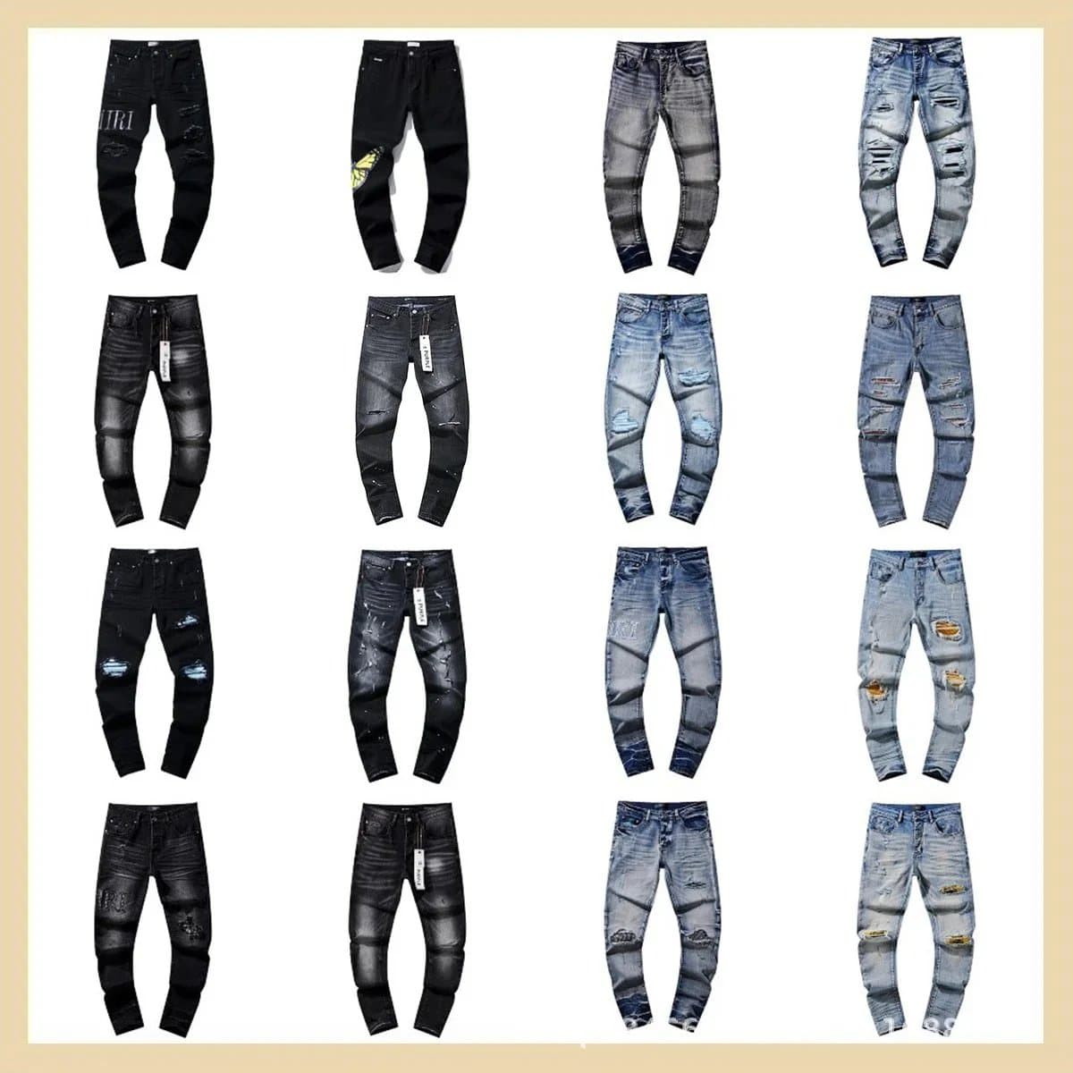 Men's Ripped Distressed Jeans Slim Fit Denim Pants Fashion Casual Wear
