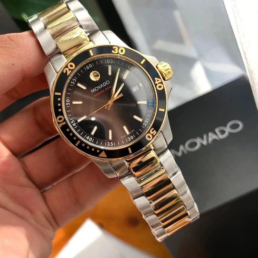 Movado Series 800 Two-Tone Stainless Steel Watch with Black Dial