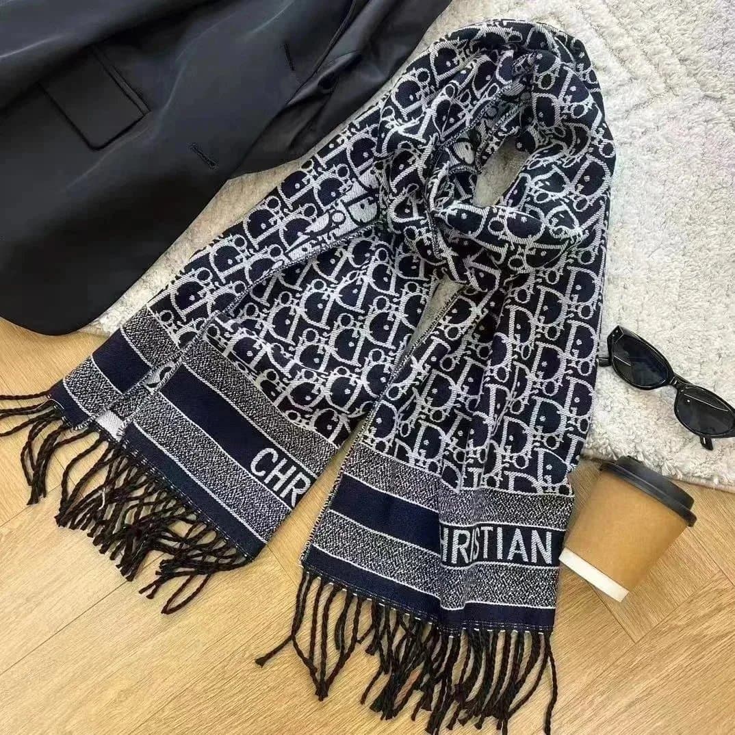 Christian Dior Monogram Pattern Wool Scarf for Men and Women