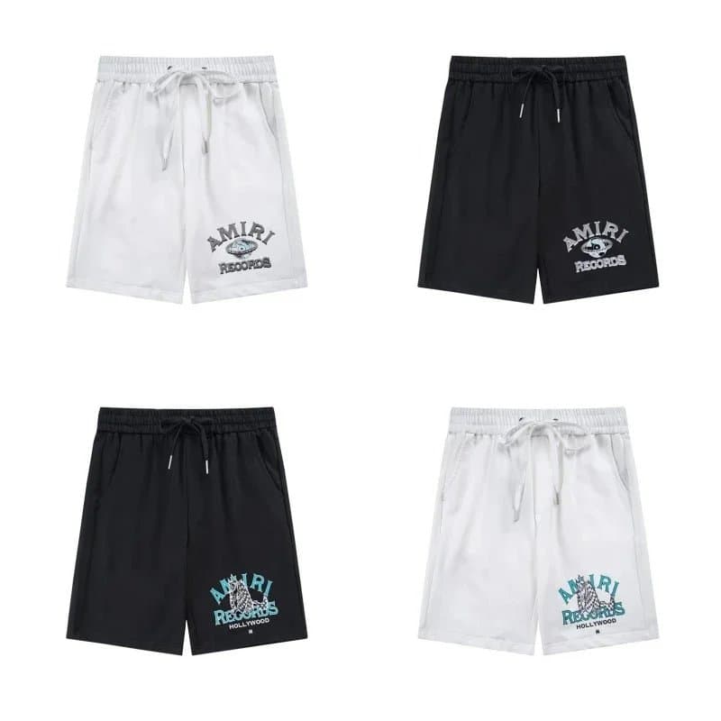 AMIRI Records Logo Drawstring Shorts in White and Black