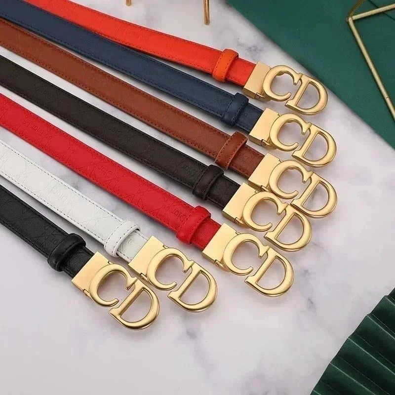CD Logo Leather Belt Fashion Women's Waist Belt Gold Buckle Designer Style