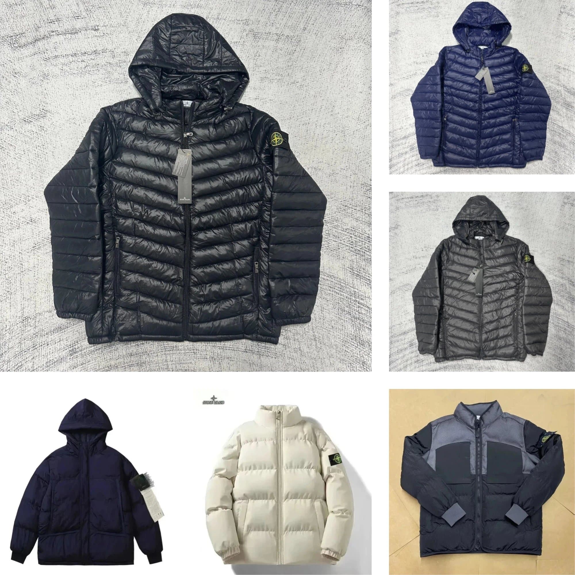 Stone Island Quilted Down Jacket with Hood and Logo Patch