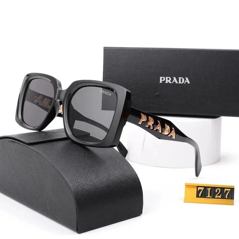 Prada 7127 Black Square Sunglasses with Gold Logo
