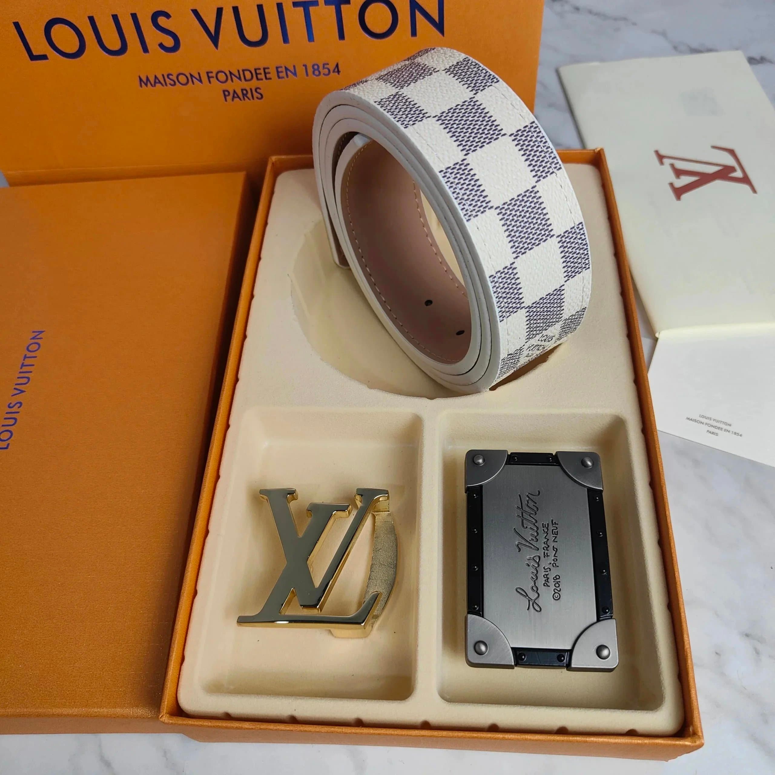 Louis Vuitton Damier Azur Belt with LV Buckle and Silver Plate