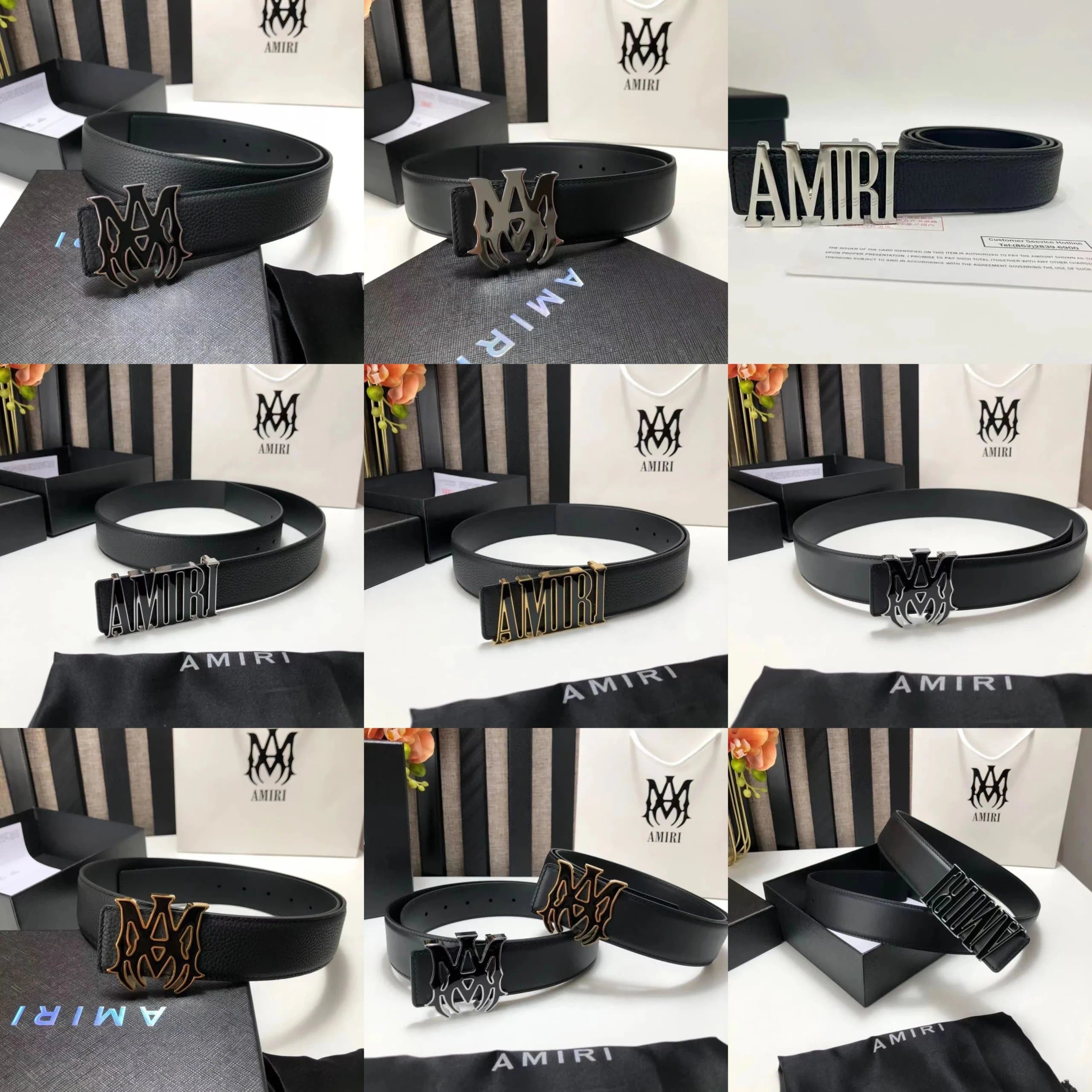 AMIRI Black Leather Belt with Logo Buckle