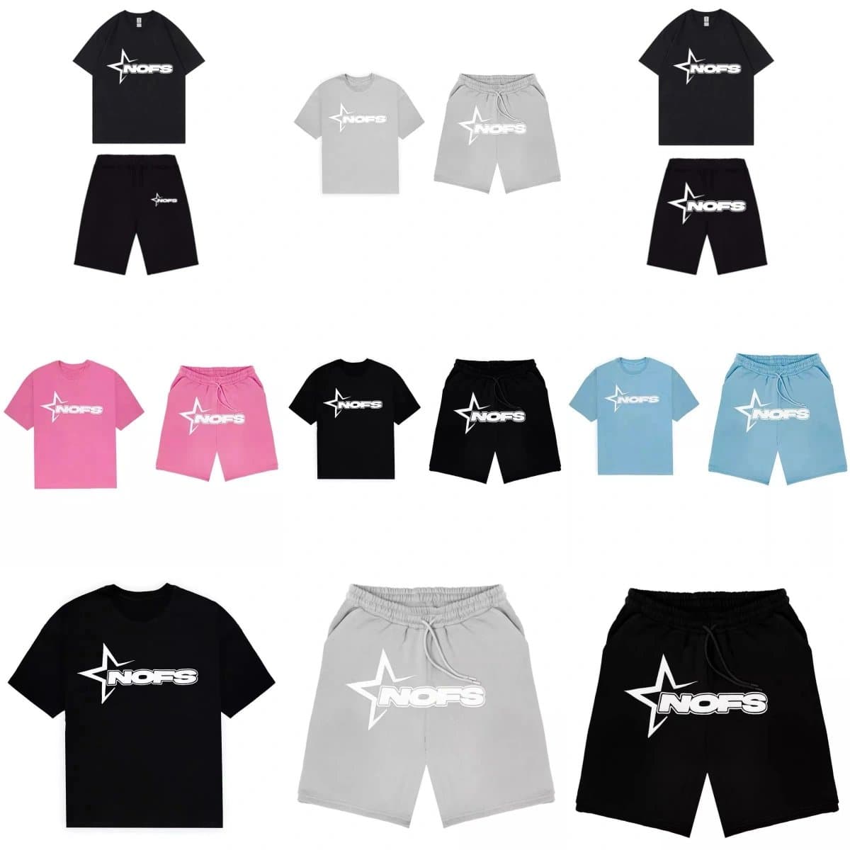 NOFS Star Logo T-Shirt and Shorts Set for Men Women Casual Wear