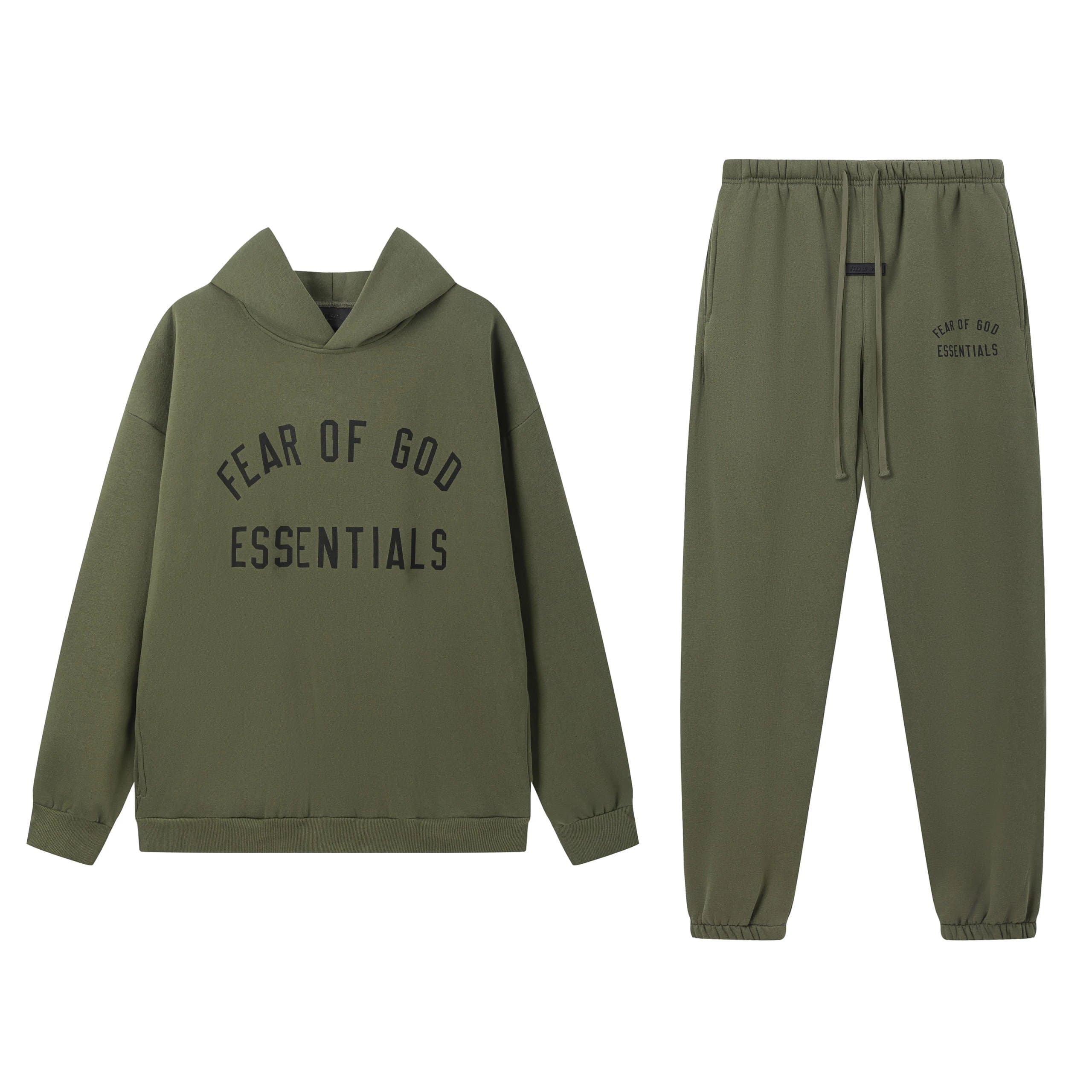 Fear of God Essentials Olive Green Hoodie and Jogger Set