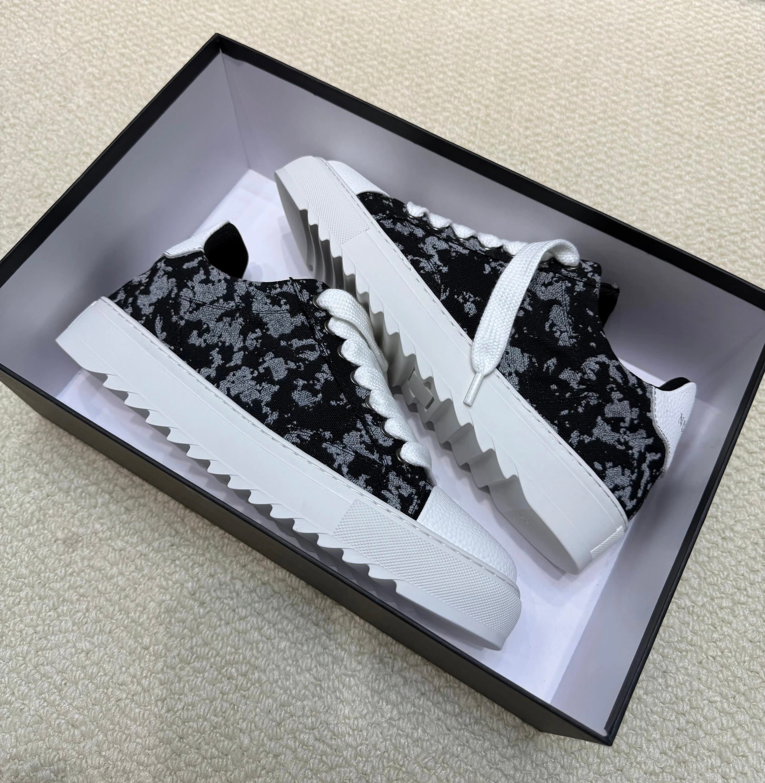 Dior Black and White Camouflage Sneakers with Thick Sole