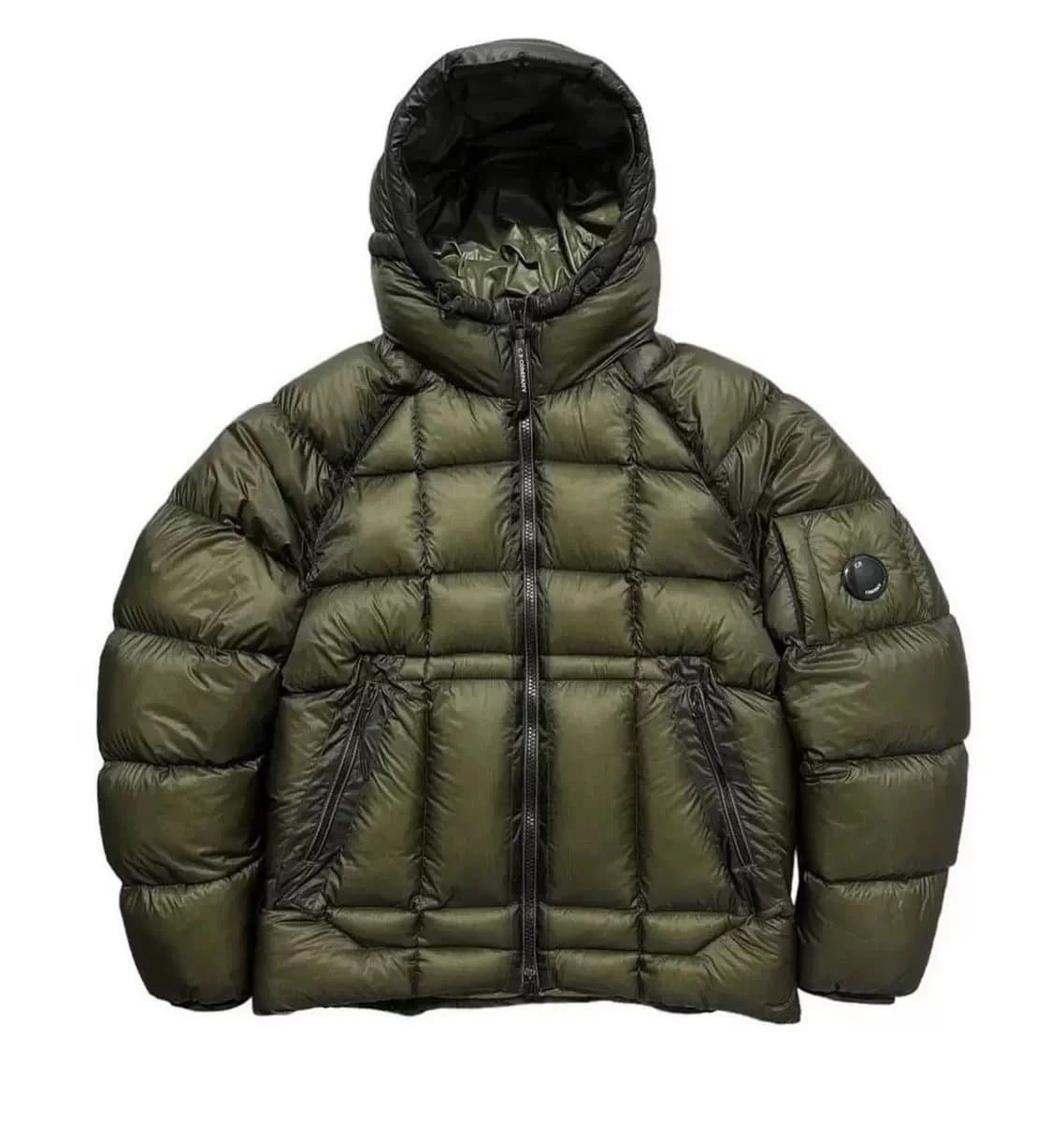 Men's Olive Green Down Puffer Jacket with Hood