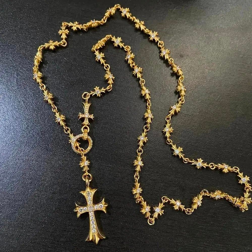 Golden Cross Necklace with Diamond Accents Religious Jewelry