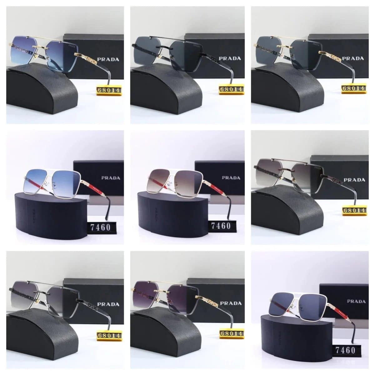 Prada Sunglasses 68014 and 7460 Square Frame Aviator Style