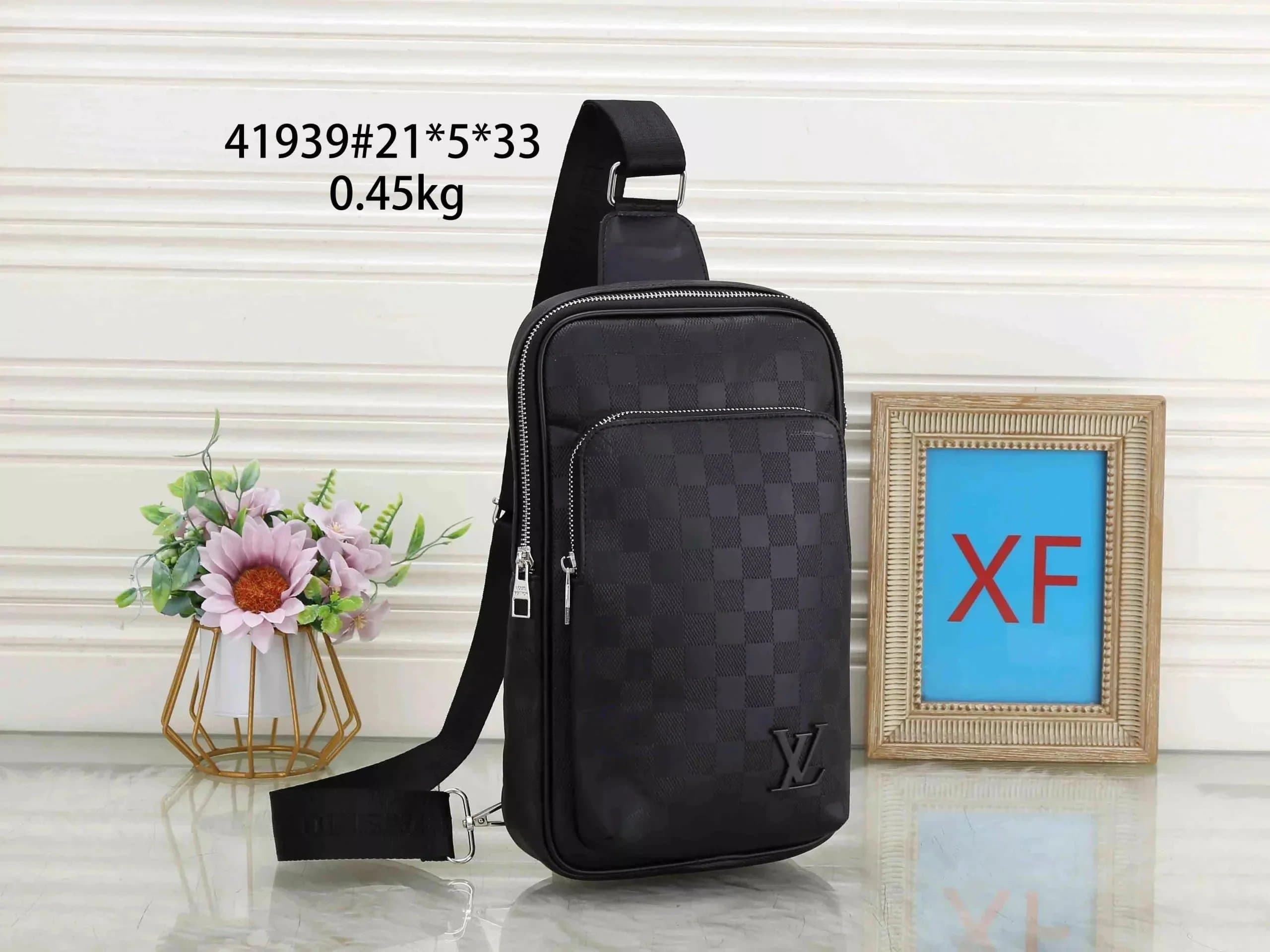 Black Checkerboard Pattern Crossbody Bag for Men and Women