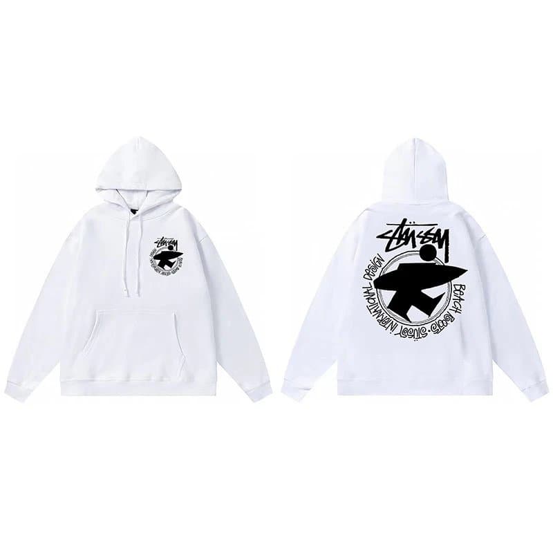 Stussy White Hoodie with Black Logo Design