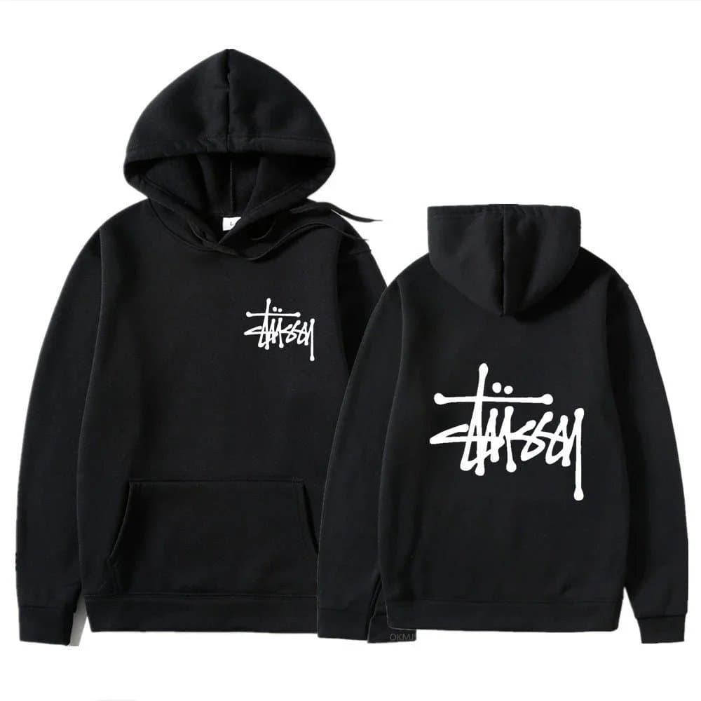 Stussy Black Hoodie with White Logo Print