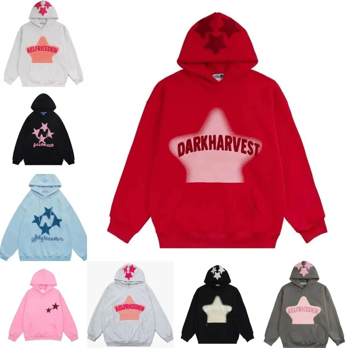 DARKHARVEST Star Print Oversized Hoodie Sweatshirt
