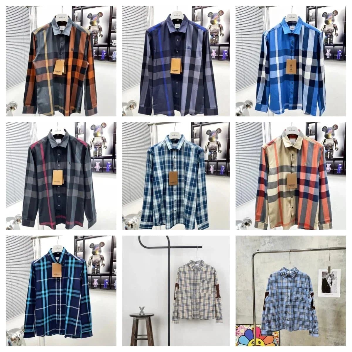 Burberry Check Pattern Long Sleeve Shirt Men's Fashion Casual Wear