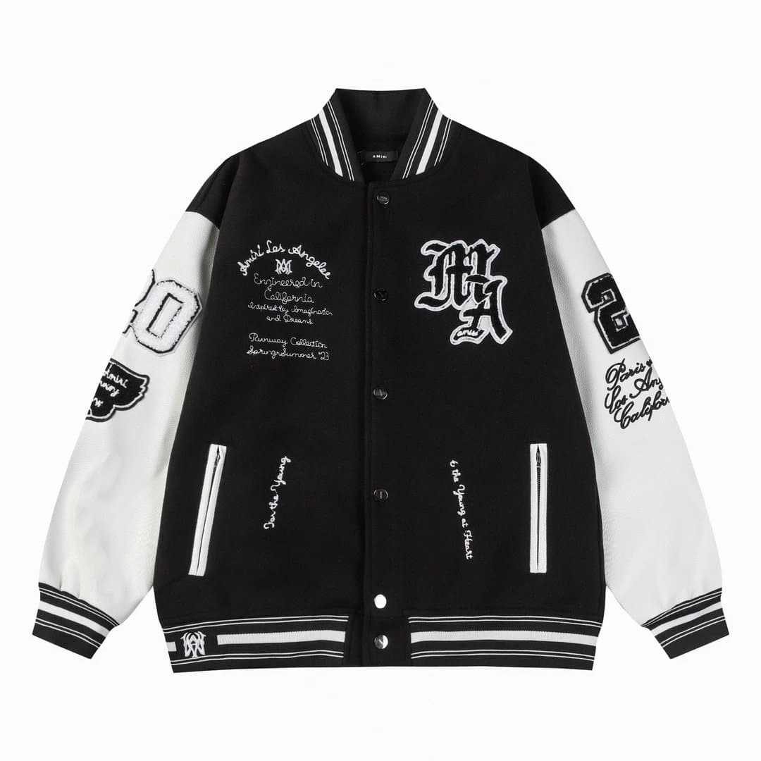 Black and White Varsity Jacket with LA Embroidery