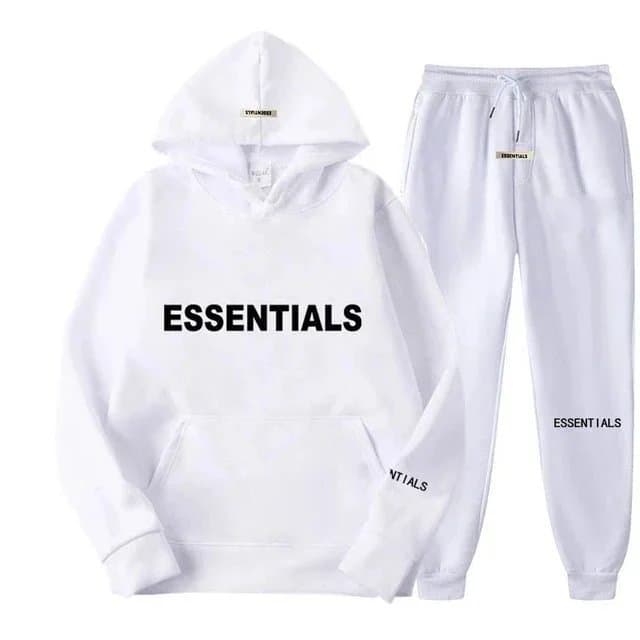 White Essentials Hoodie and Sweatpants Set for Men Women