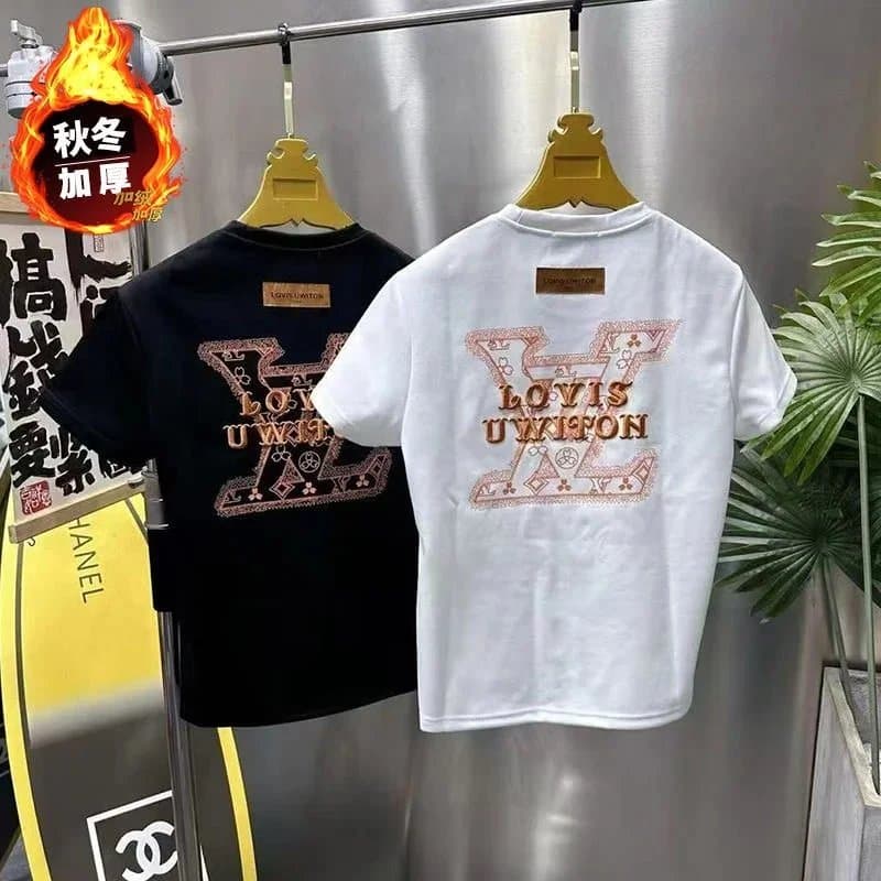 LOVIS UWIFON Autumn Winter Thickened T-Shirt Men's Fashion Logo Print Short Sleeve Tee