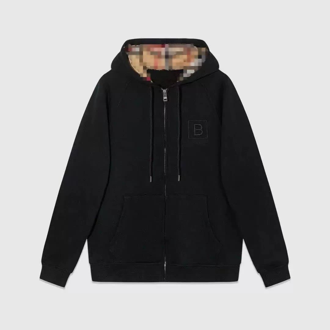 Burberry Black Zip-Up Hoodie with Iconic Check Lining