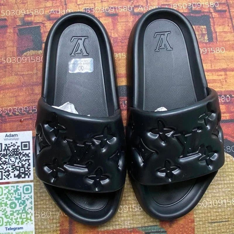 Louis Vuitton Black Monogram Rubber Slides