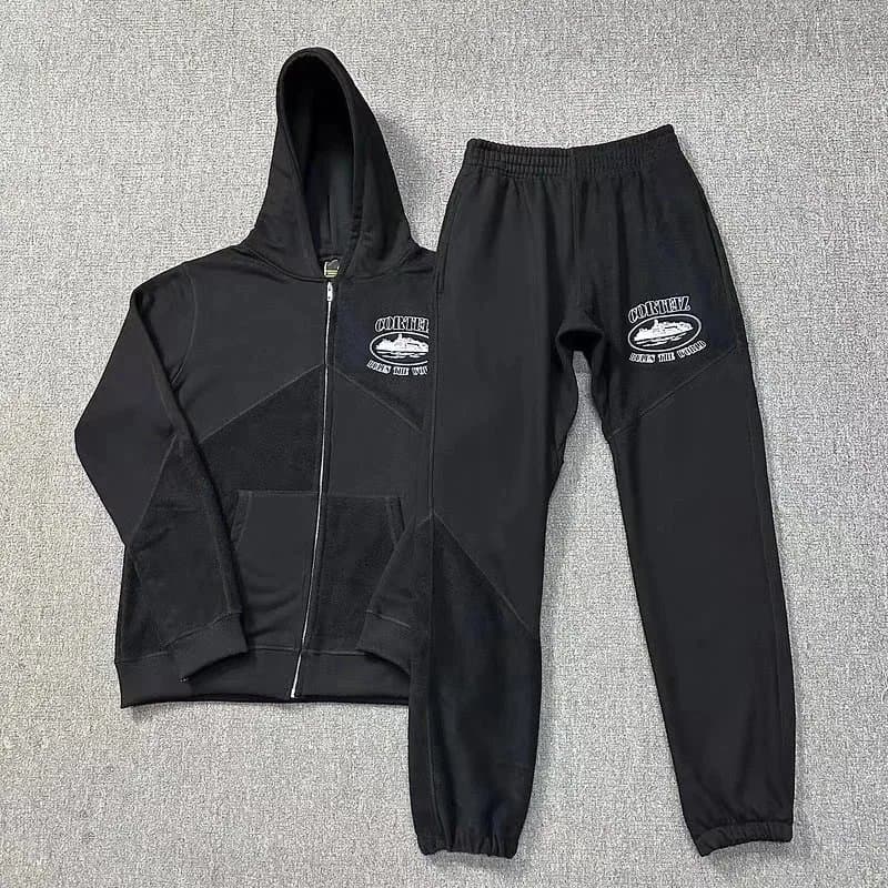 Cortez Black Zip-Up Hoodie and Matching Sweatpants Set