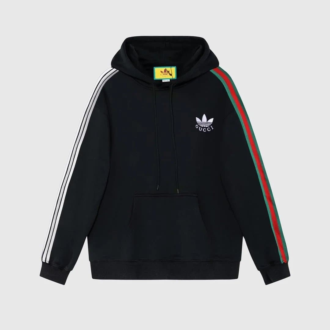 Adidas x Gucci Black Hoodie with White and Red Green Stripes