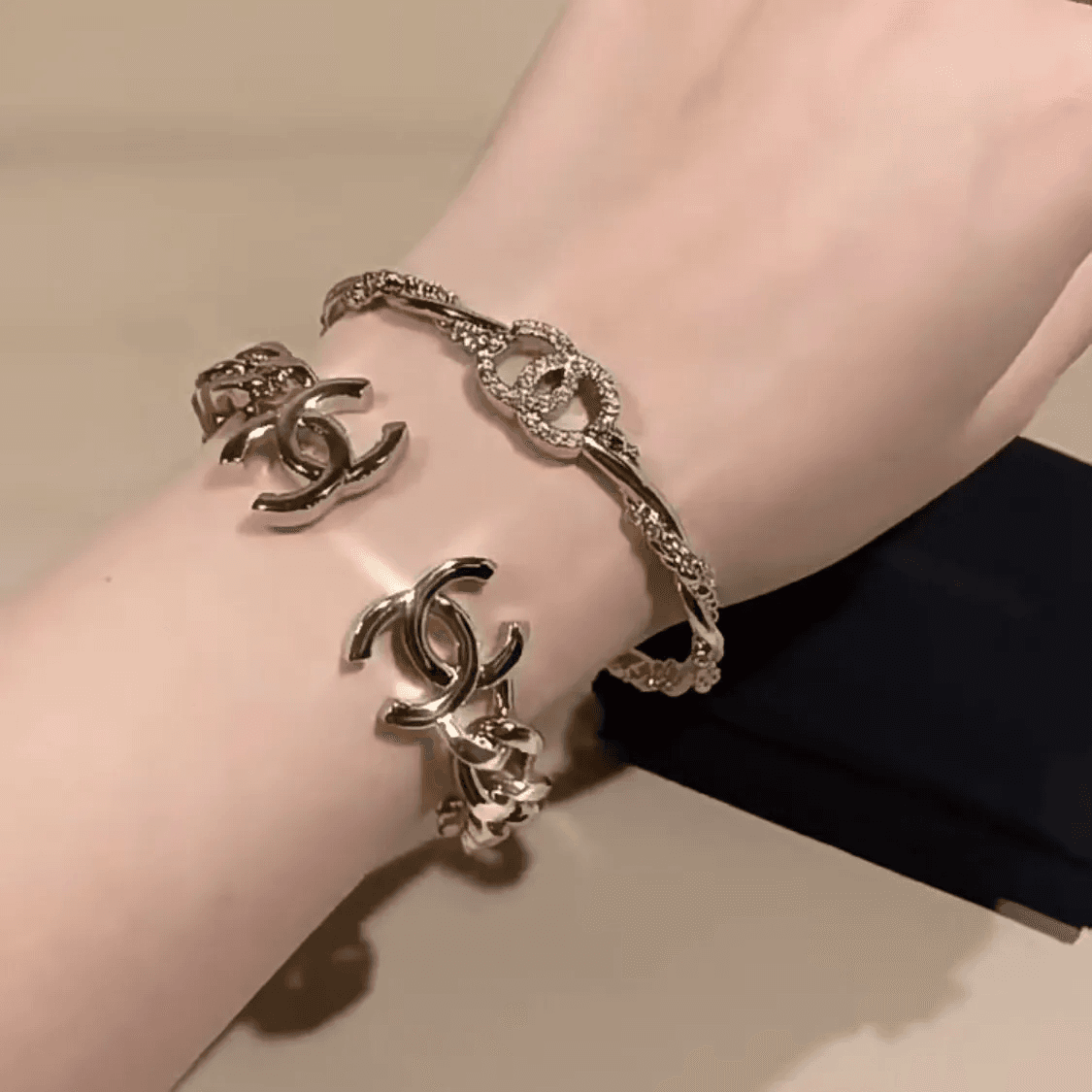 Chanel Logo Bracelet Silver Tone Fashion Jewelry for Women