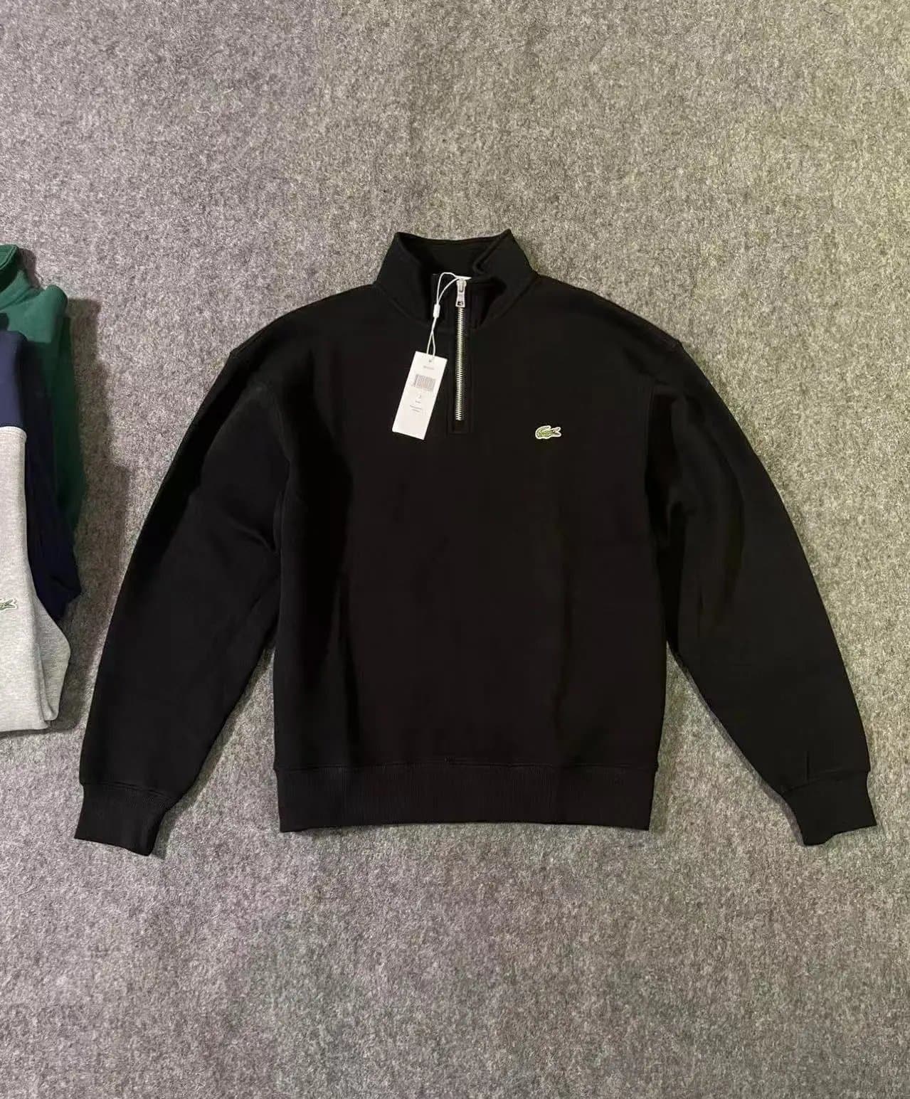 Lacoste Men's Black Half-Zip Sweatshirt with Crocodile Logo