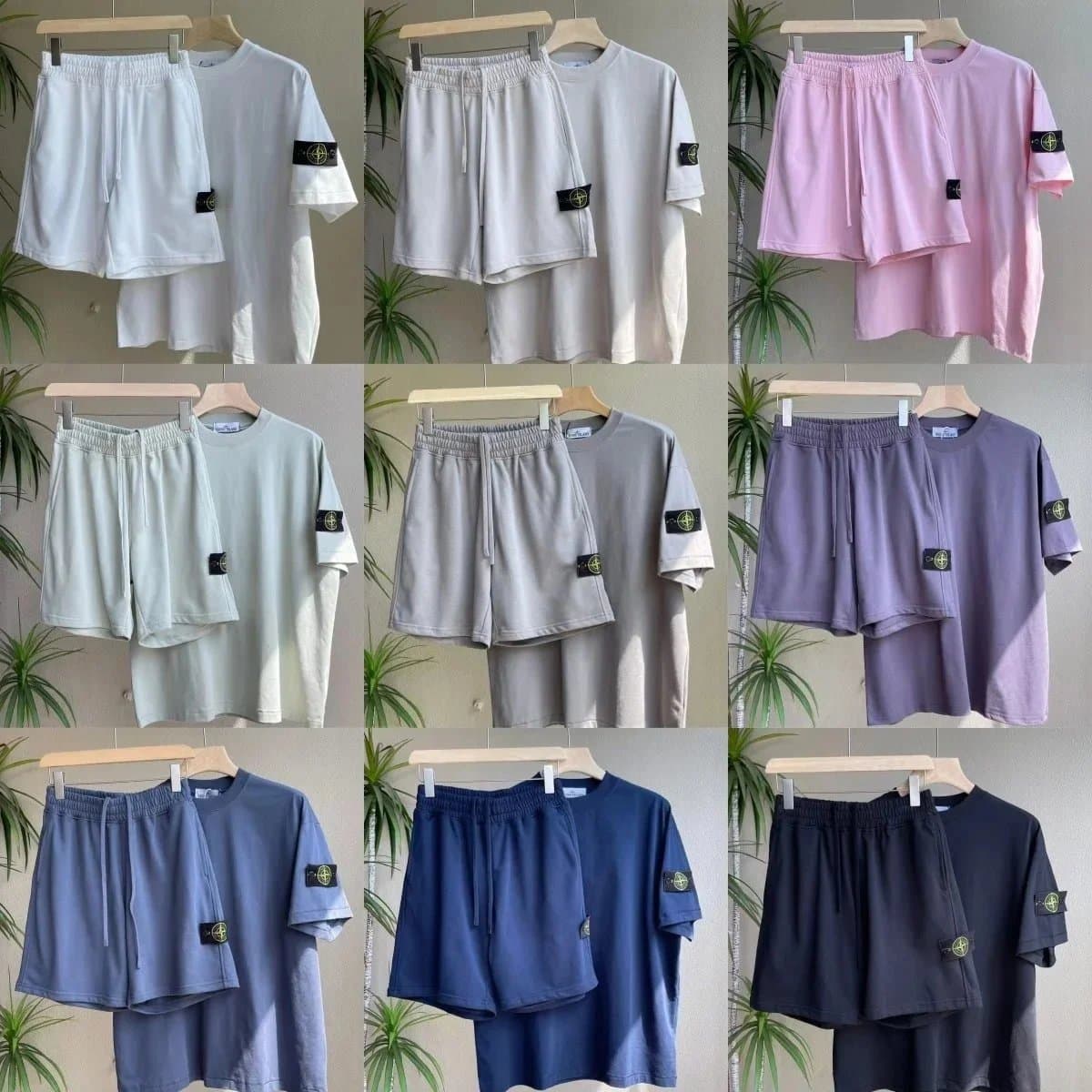 Stone Island Unisex Cotton T-Shirt and Shorts Set