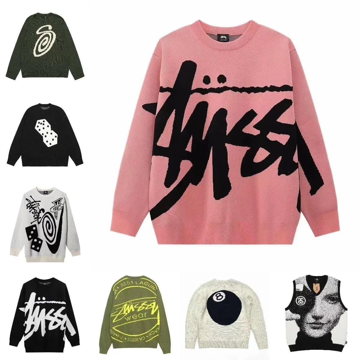 Stussy Graffiti Knit Sweater Oversized Streetwear Pullover
