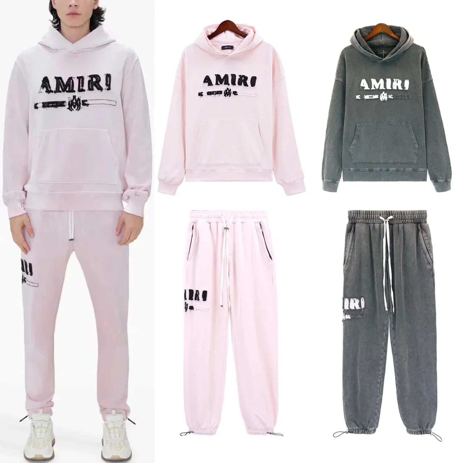 AMIRI Hoodie and Jogger Set for Men Women Fashion Sweatshirt Tracksuit