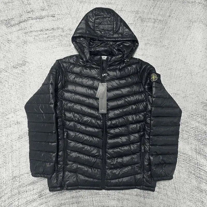 Stone Island Black Quilted Hooded Down Jacket