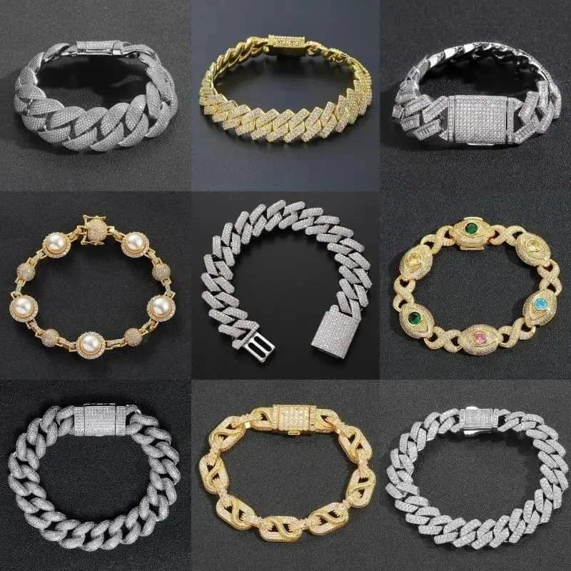 Hip Hop Iced Out Cuban Link Bracelets for Men Women Gold Silver Jewelry