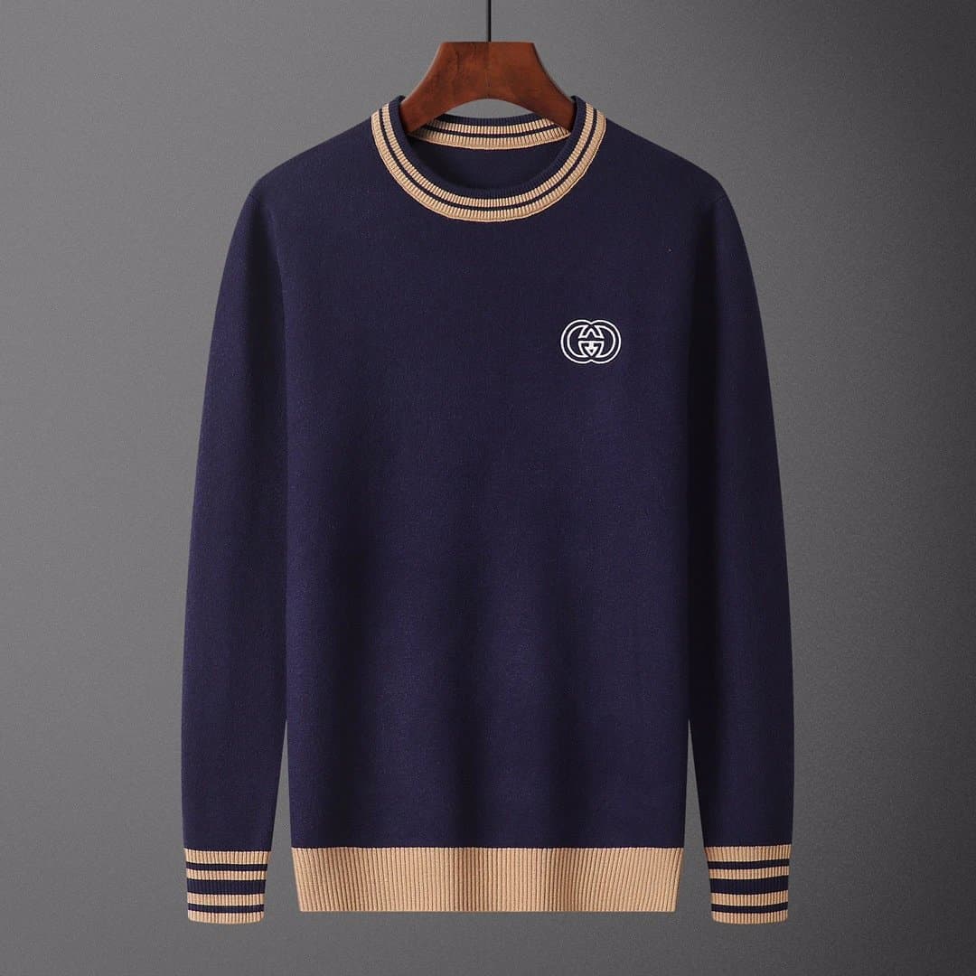 Gucci Navy Blue Knit Sweater with Interlocking GG Logo