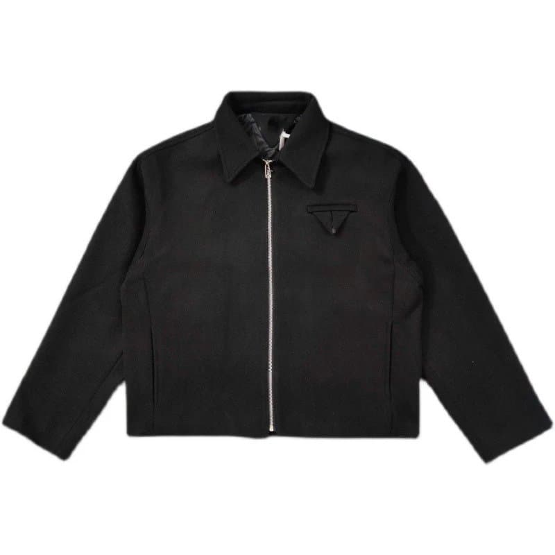 Black Zip-Up Jacket with Logo Patch