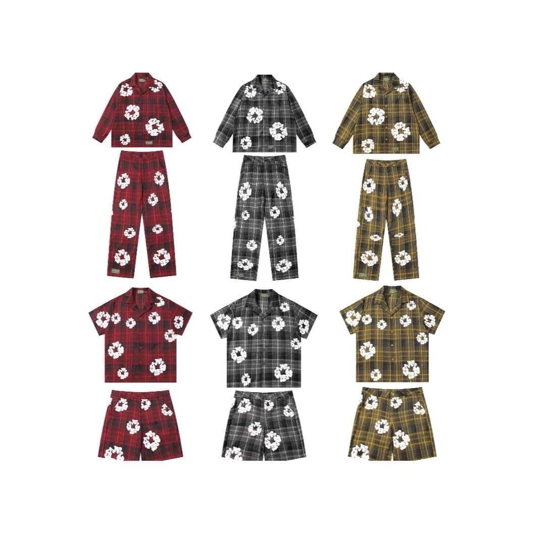 Plaid Floral Print Pajama Sets for Men and Women