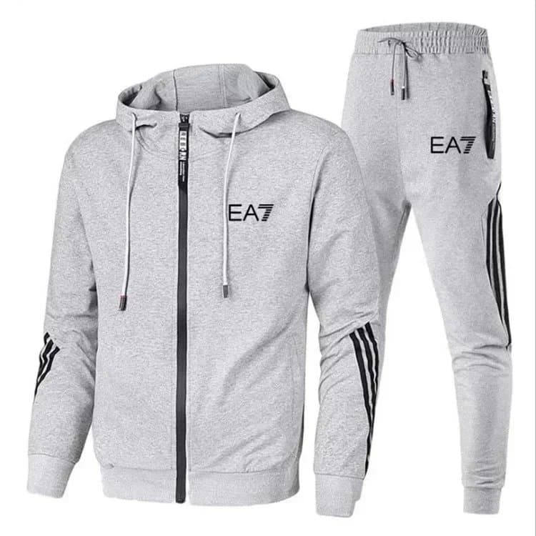 EA7 Men's Gray Hoodie and Sweatpants Tracksuit Set