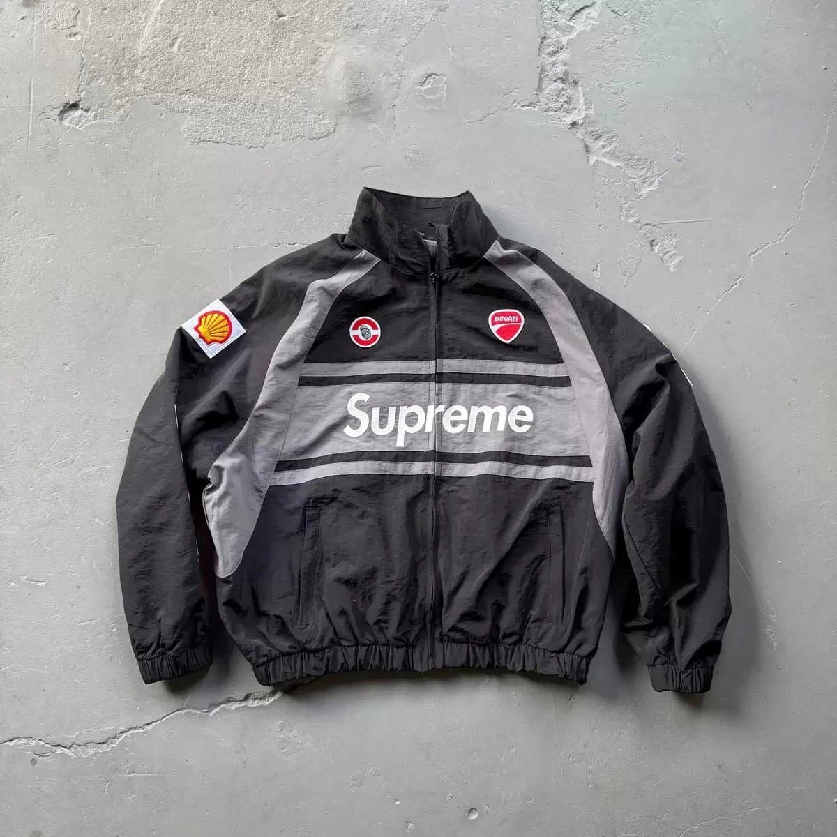Supreme x Ducati Shell Track Jacket Black Gray
