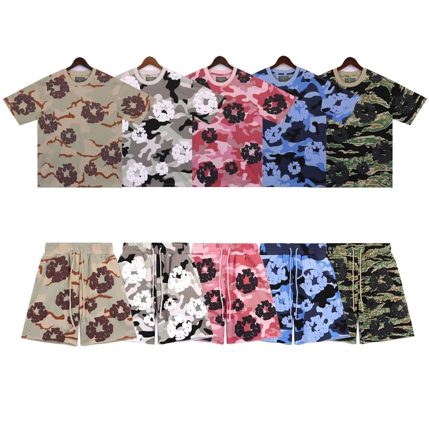 Camouflage Print T-Shirt and Shorts Set for Men and Women